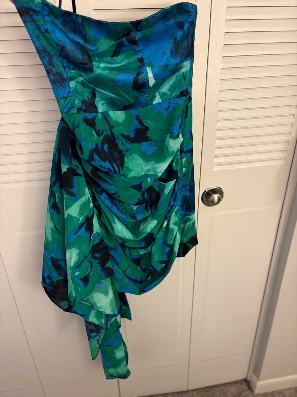 Lulu's Strapless Teal & Sapphire Draped Cocktail Dress
